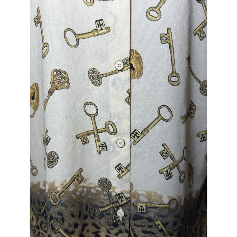 Susan Graver Blouse Lock Key Leopard Animal Print Button Long Sleeve Shirt‎ Sz 6 - Picture 7 of 11